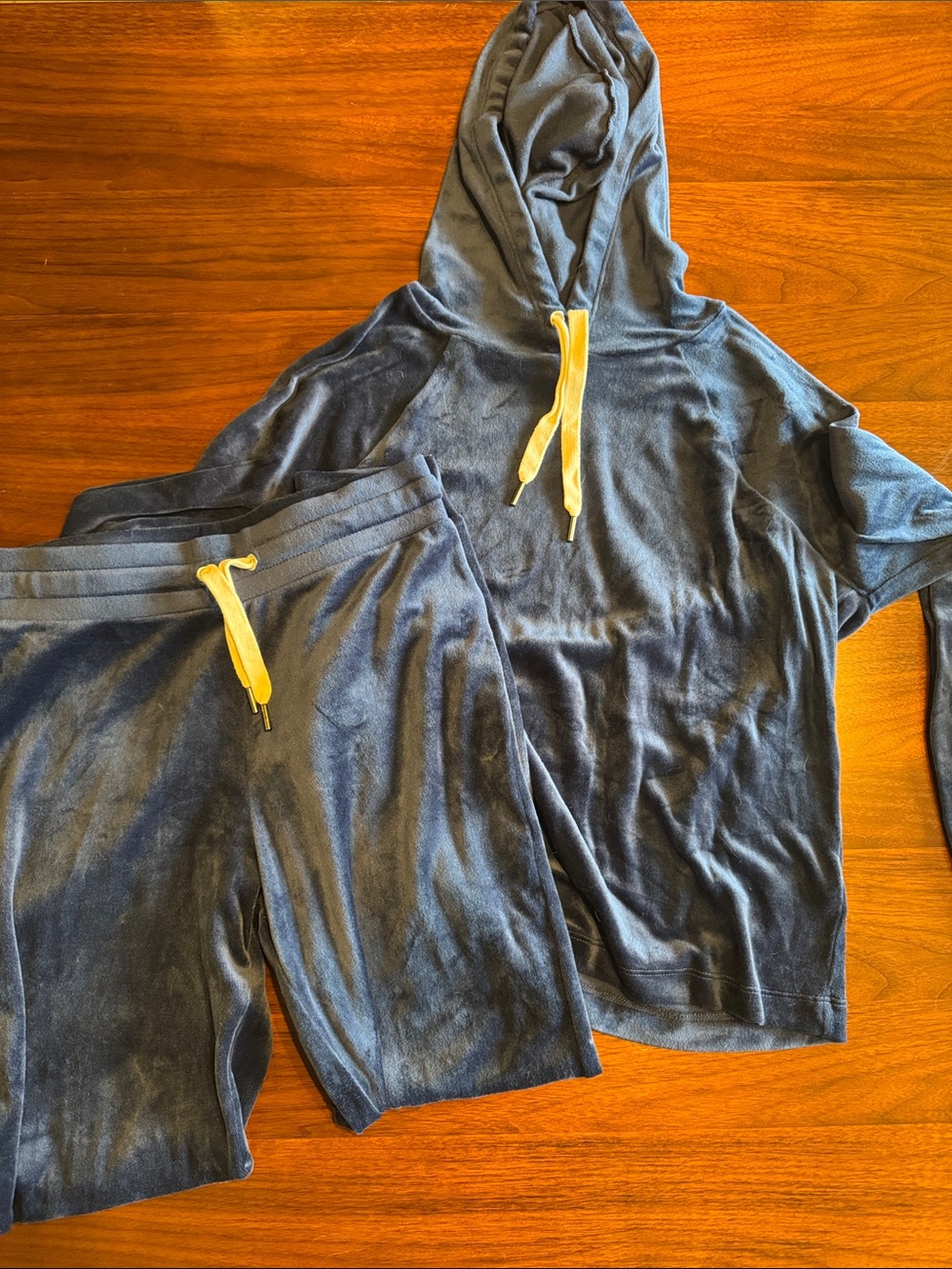 J. Crew Factory Navy Hoodie and Lounge Shorts with Yellow Drawstrings